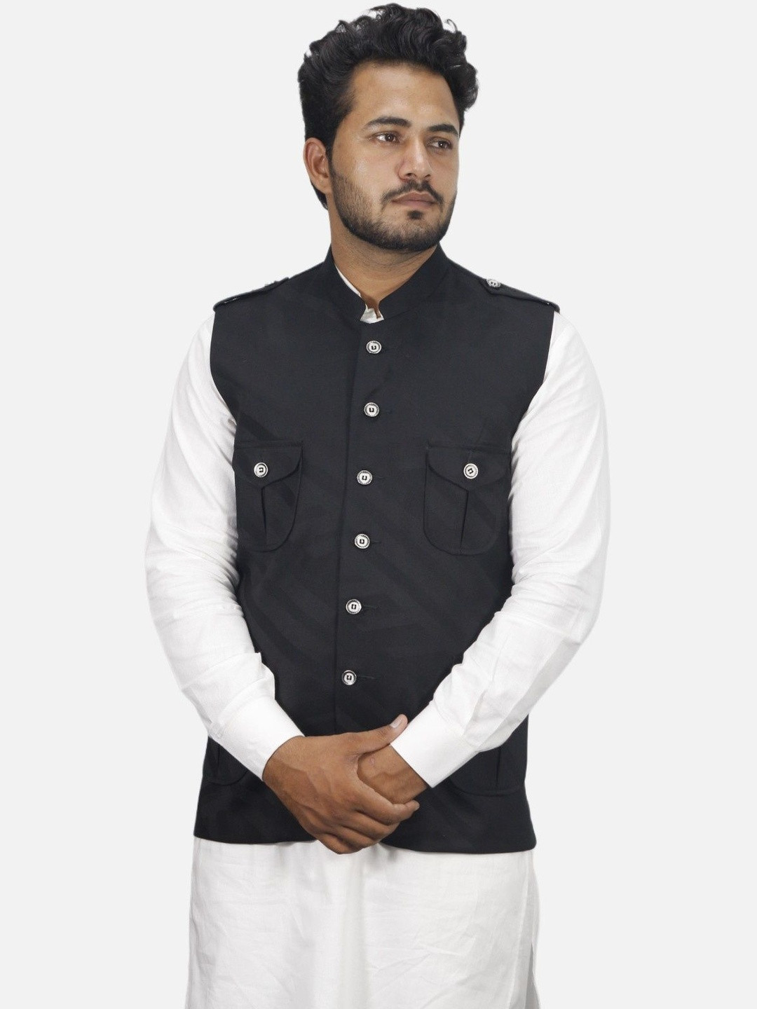 GARGIAN Master Cut Mandarin Collar Sleeveless Nehru Jacket