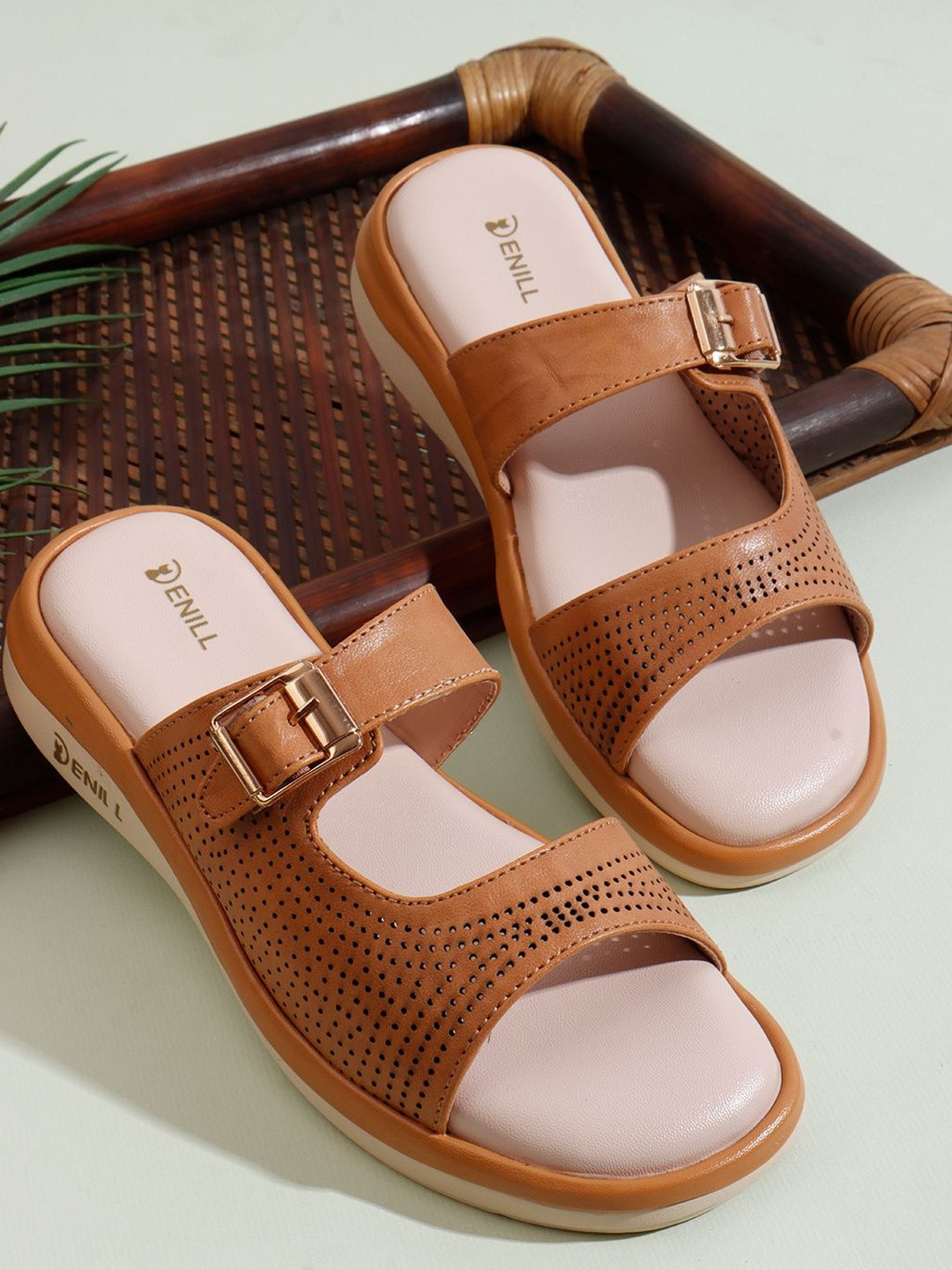 Denill Women Beige Platform Slip-On Sandals