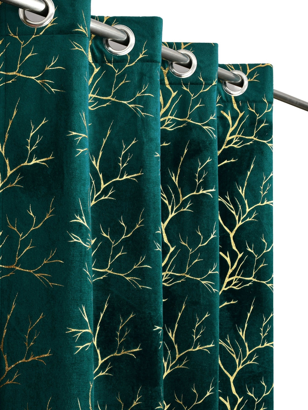 GEET CREATIONS Blue And Gold Toned 2 Pieces Room Darkening Velvet Window Curtains