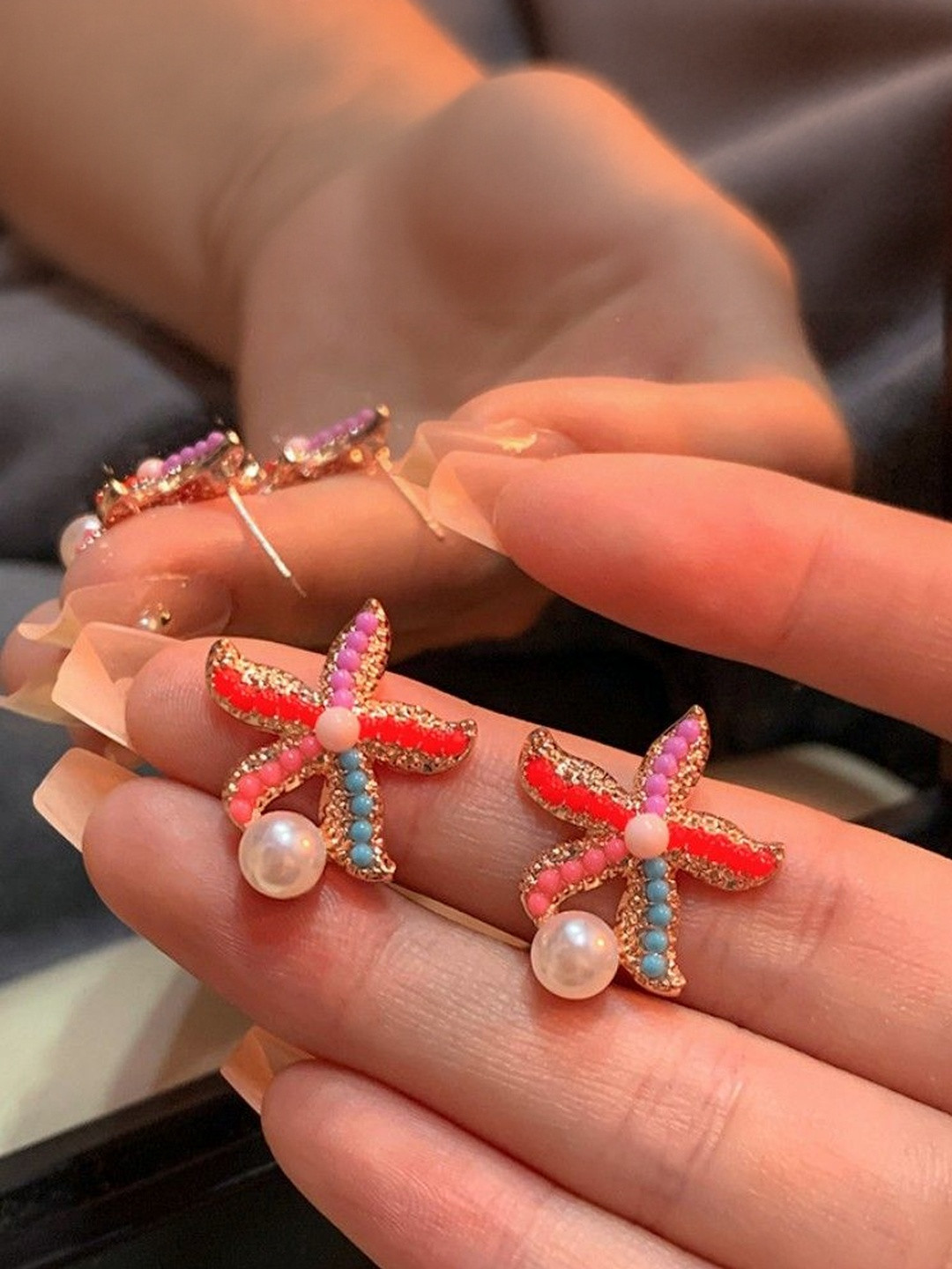 Korean Earrings Pearls Starfish Studs