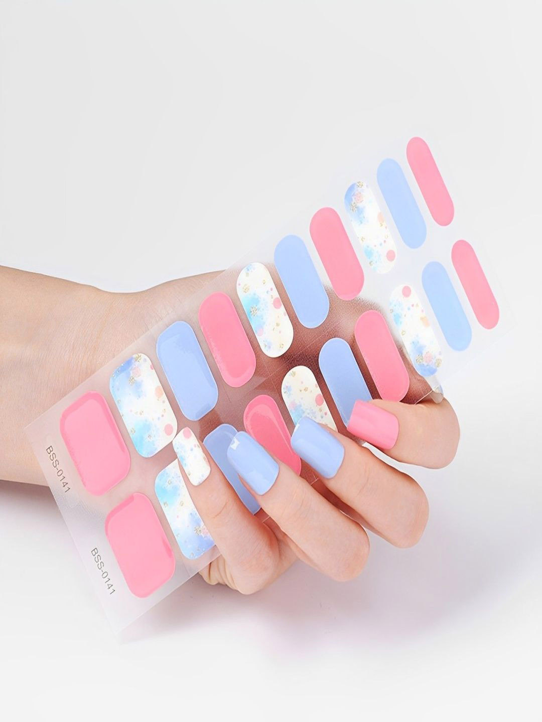TLISMI Set Of 20 Self Adhesive Semi Cured Nail Gel Strips - Pink Sky Charm