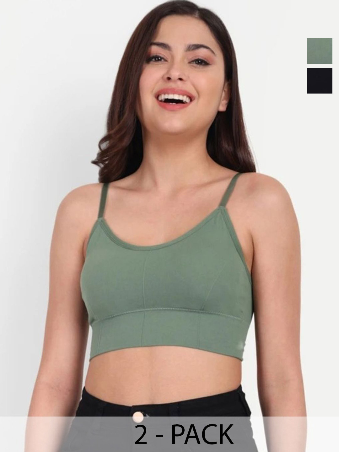 THE SHINE COLLECTION Pack of 2 Solid Seamless Padded Non-Wired Everyday Crop Top Bra
