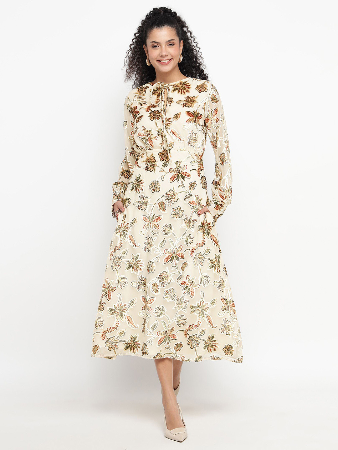 theulluu.com Burnout Velvet Tie-Neck Midi Dress