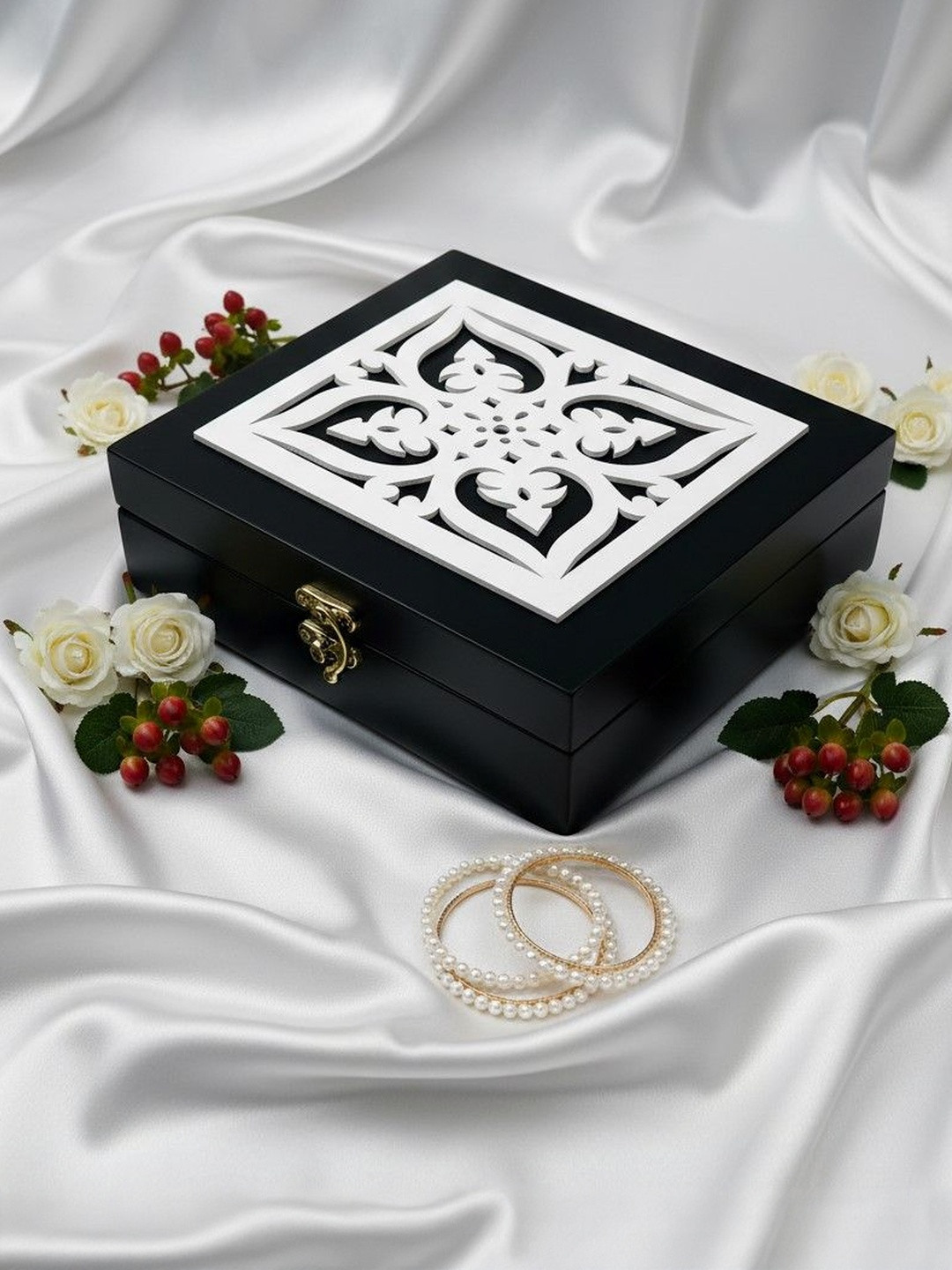Angira handicrafts Black Wooden Box With Kunda Lock