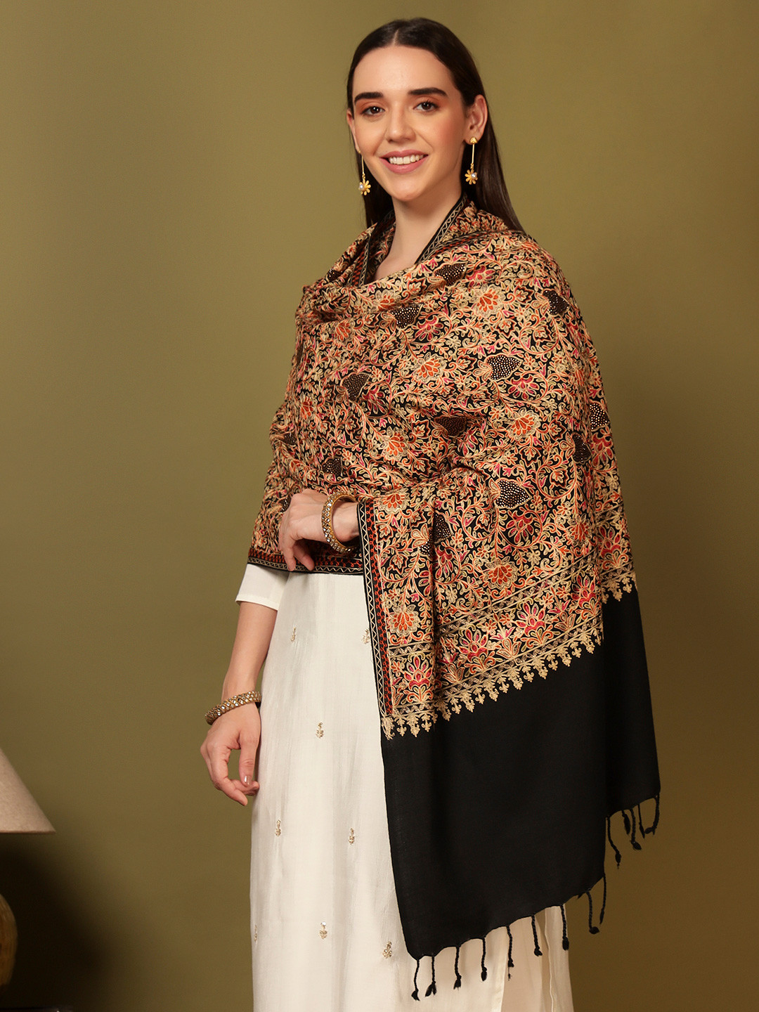 Pashmoda Women Hunar Wool Nalki Embroidered Stole