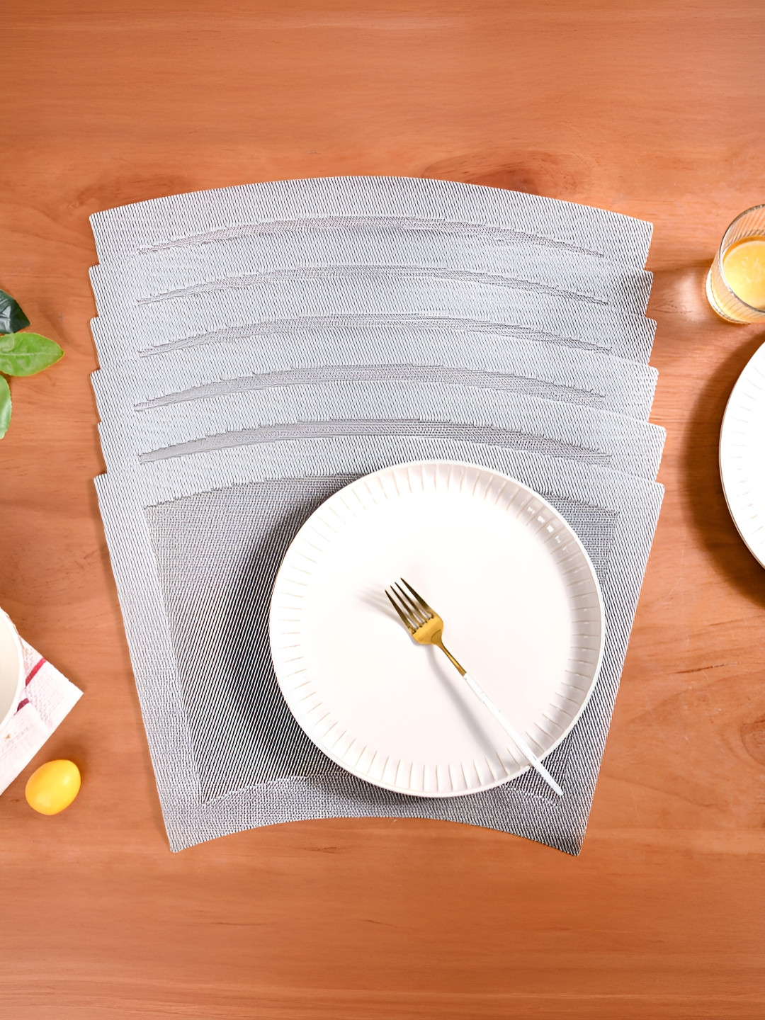 Nestasia Taupe & Grey 6 Pieces Curved Contemporary Textured Anti-Slip Table Placemats