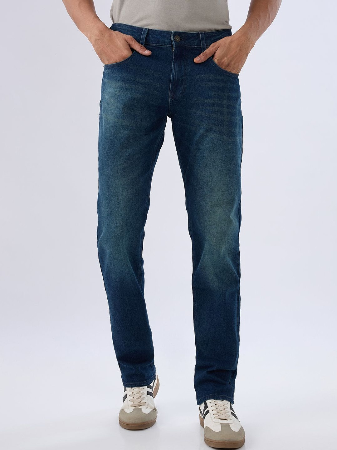Spykar Vintage Blue Comfort Fit Mid Rise Jeans For Men