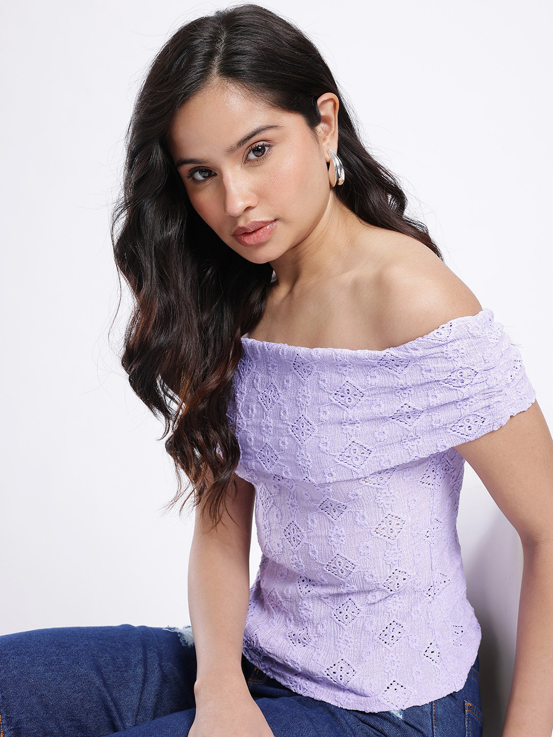 Lavender Off-Shoulder Regular Top