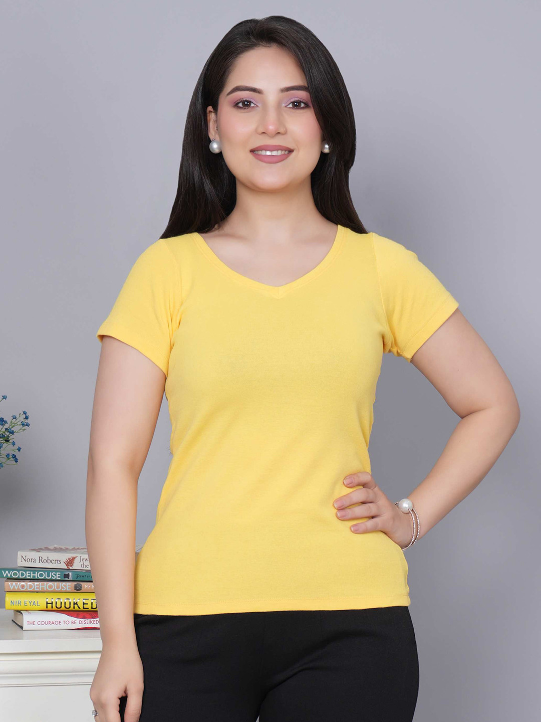 Mlada V-Neck Cotton Relaxed Fit T-shirt