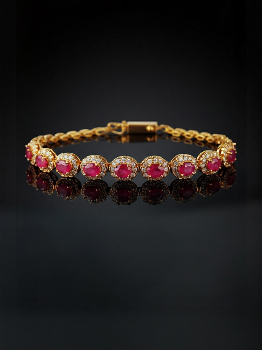 Exotic India Women 18KT Gold-Plated Faceted Ruby Diamonds Studded Wraparound Bracelet