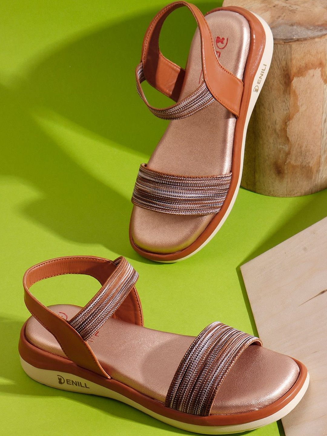 Denill Women Footbed Striped Straps Platform Heels