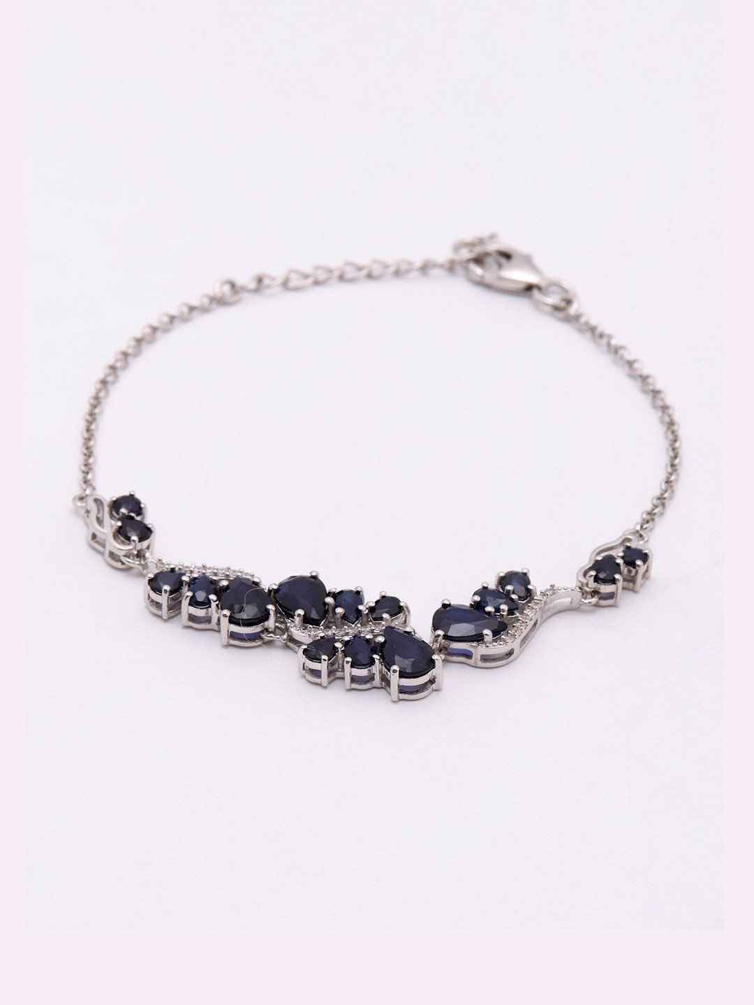 Exotic India Women Sterling Silver Sapphire and CZ Studded Charm Bracelet