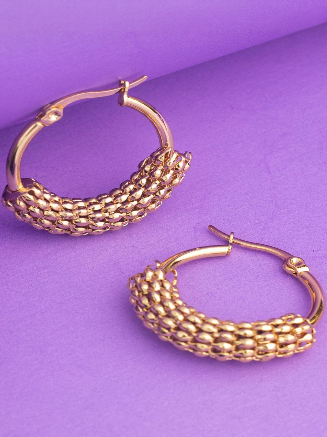 Jewelz Women Gold Beaded Hoop Earrings