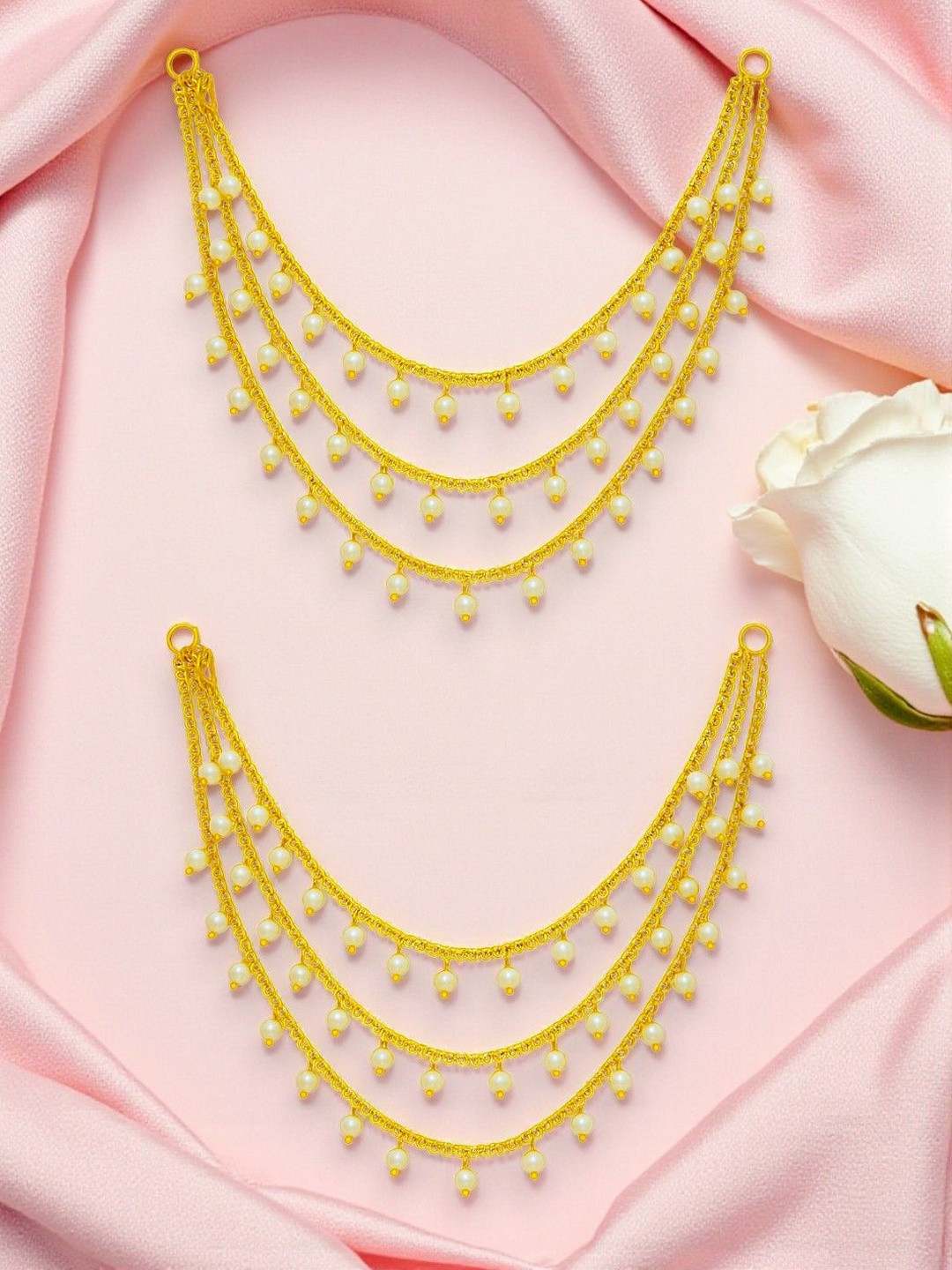 AccessHer Women's and Girl's Elegant Gold Plated Gold and Pearl Kaan Chain Set