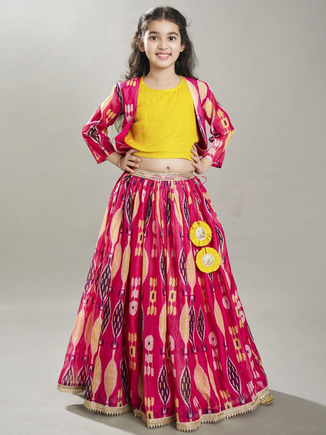 Bitiya by Bhama Girls Printed Ready to Wear Lehenga Set With Jacket