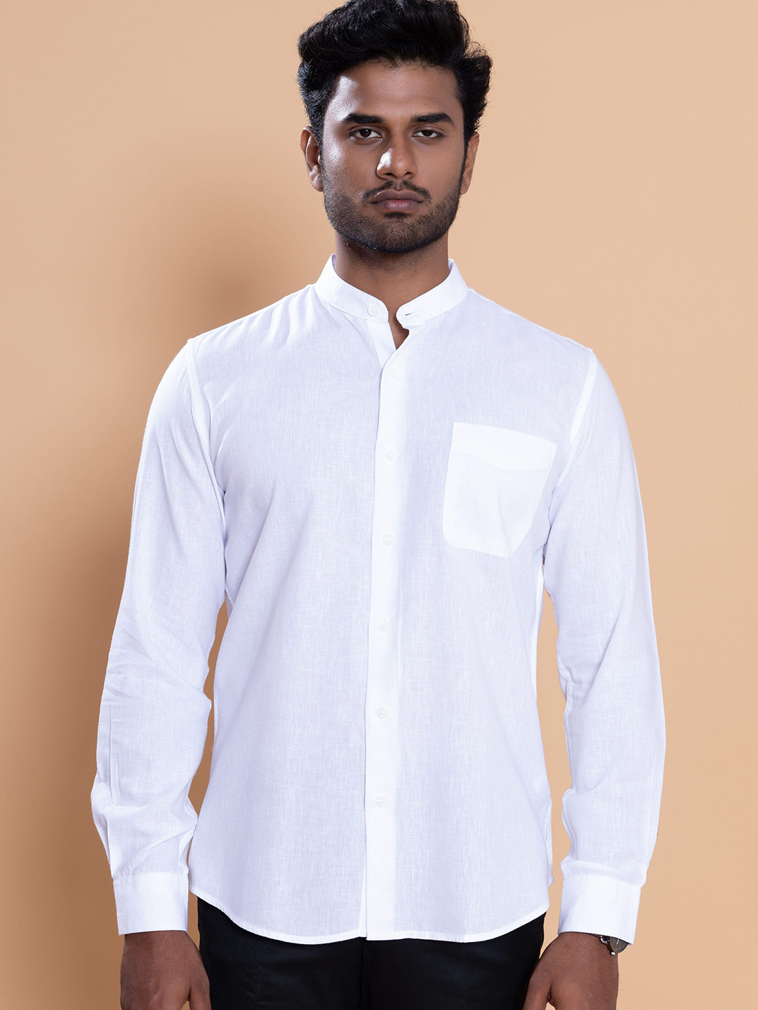 Native Bull Classic Fit Band Collar Long Sleeves Formal Shirt