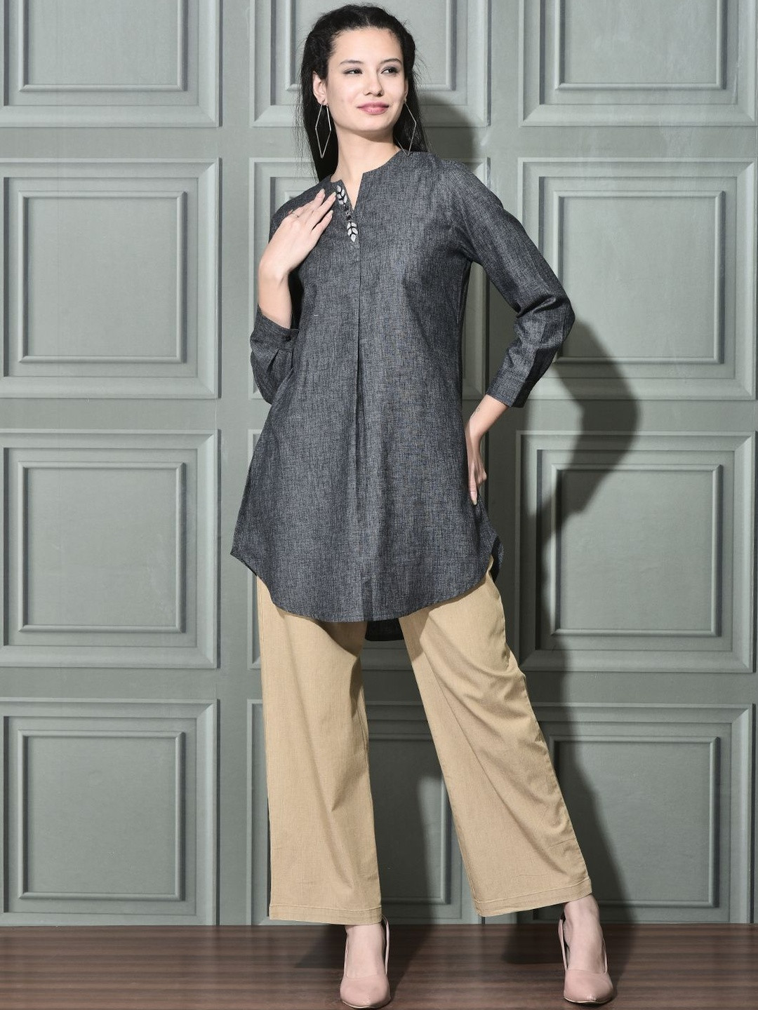 FFU Women Mandarin Collar Longline Top