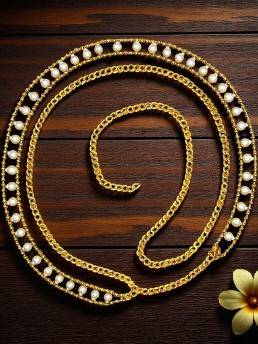 AccessHer Women Double Layer Gold-Plated Artificial Beads Studded Waist Chain