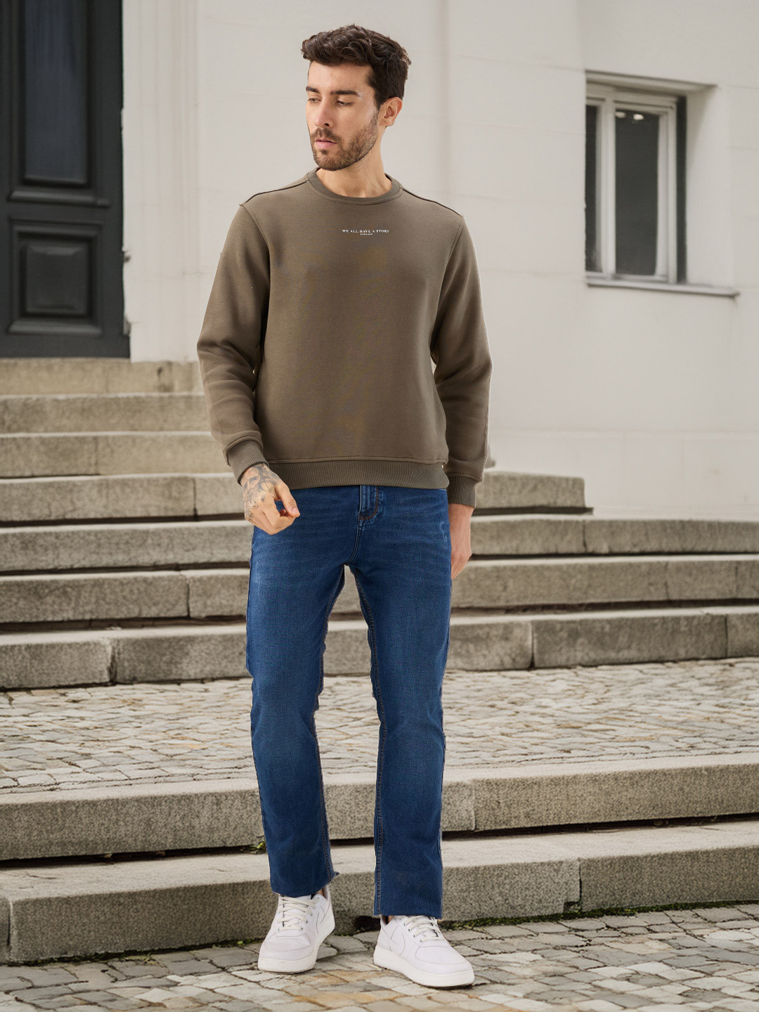 Status Quo Men Chest Typography Print Round Neck Full Sleeves Sweatshirt