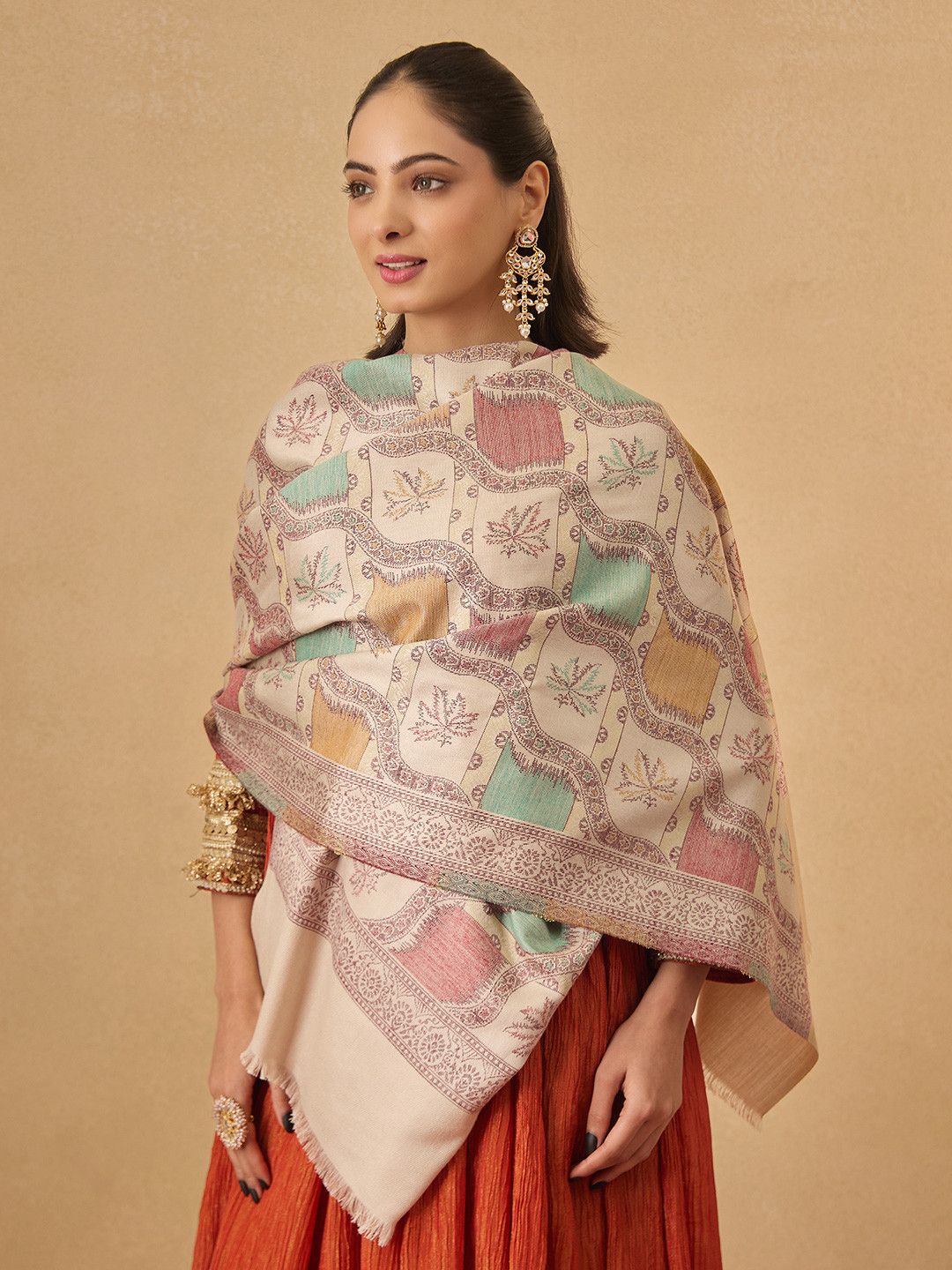 Pashmoda Women Ethnic Motifs Woven Design Kaani Woolen Stole