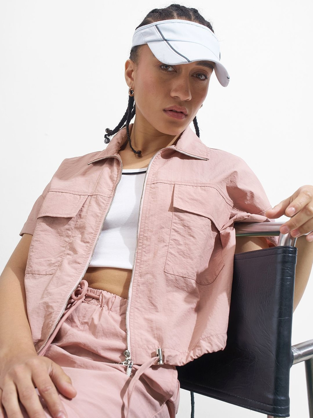 Street By Tokyo Talkies Solid Shirt Style Crop Open Front Top