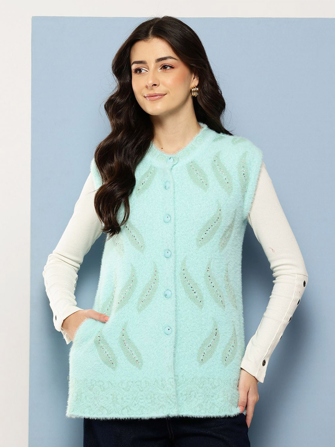 BAESD Women Woollen Sleeveless Cardigan Sweaters