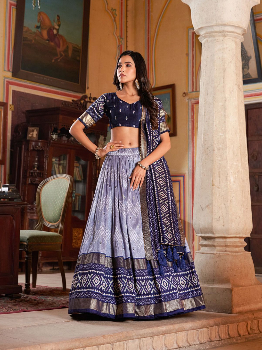RUNAYA NX Ethnic Motifs Printed Semi-Stitched Lehenga With Unstitched Choli & Dupatta