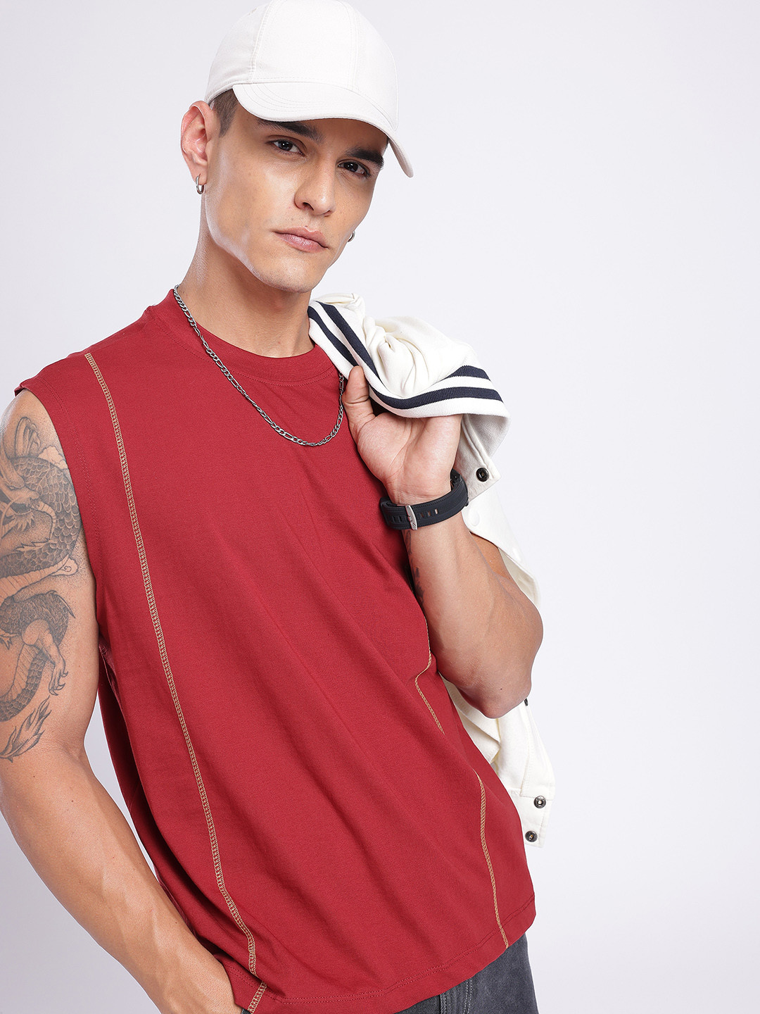glitchez Relaxed Contrast Stitch Sleeveless T-shirt