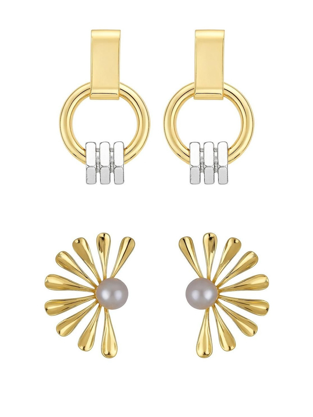 MEHULKUMAR PRABHULAL VORA Set Of 2 Geometric Gold-Plated Drop Earrings