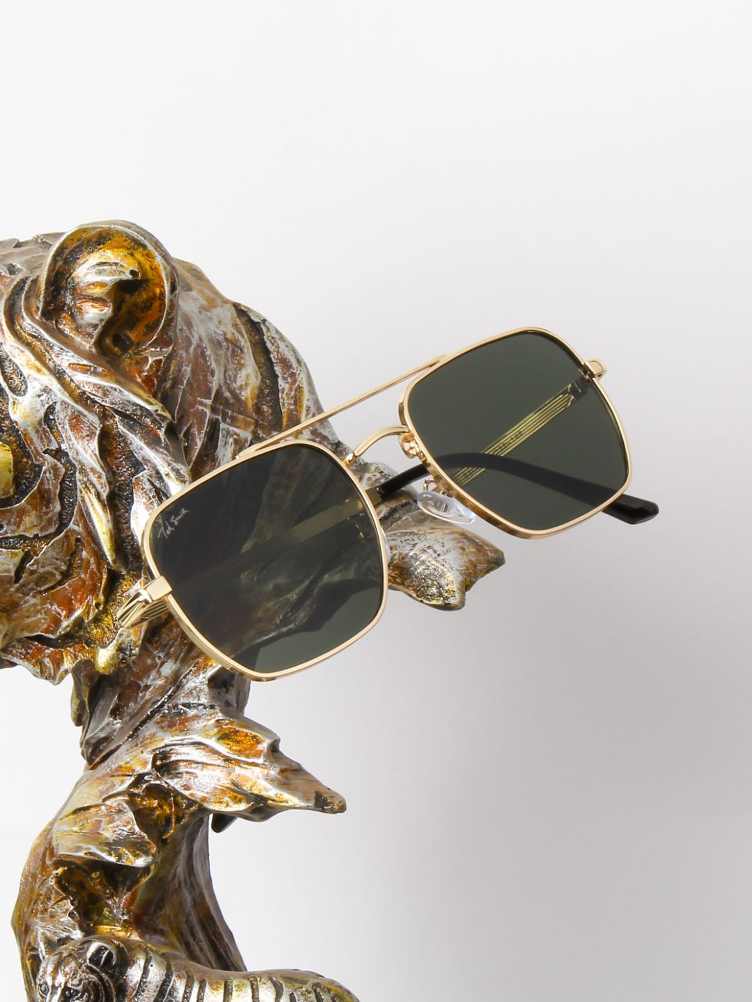 Ted Smith Unisex Aviator Square Gold Green Sunglasses With UV Protected Lenses