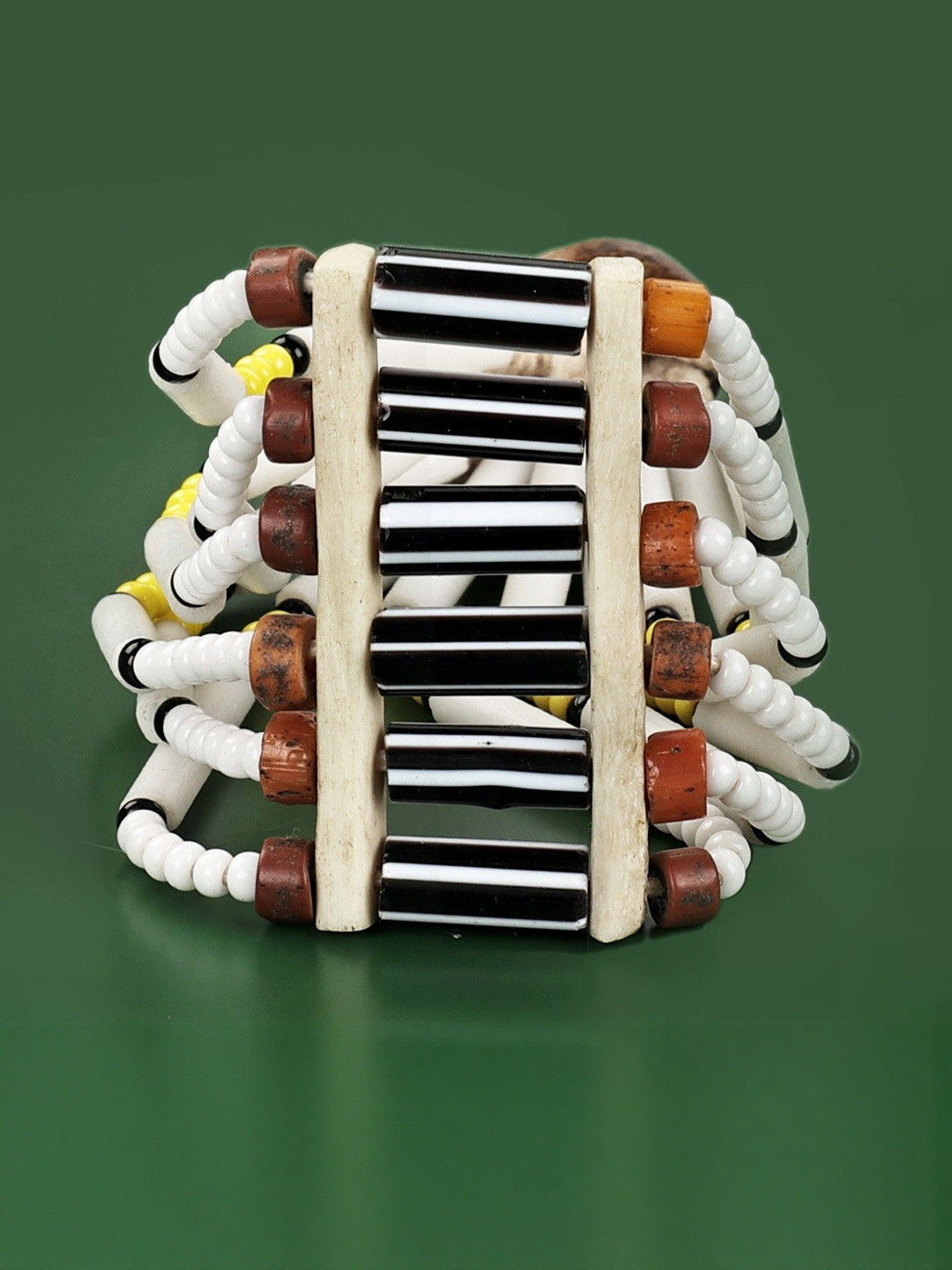 Exotic India Women Beaded Wooden Tribal Style Elasticated Bracelet