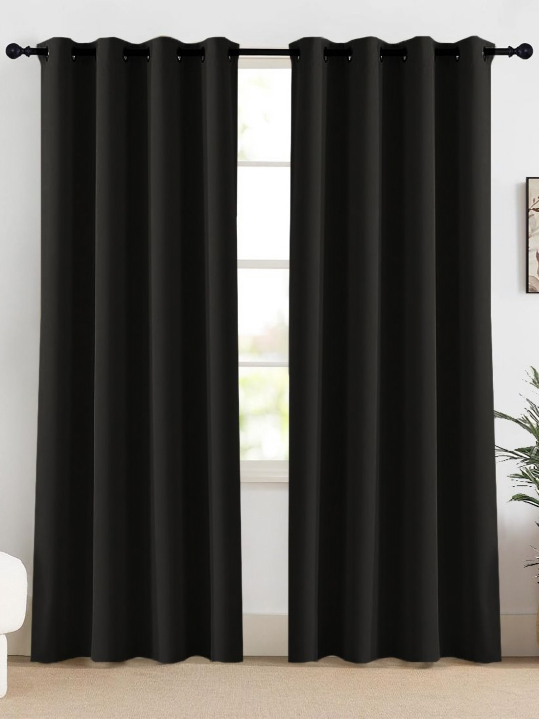 HOMEMONDE Black 2 Pcs Blackout 6 Feet Long Room Privacy & Thermal Insulation Curtains