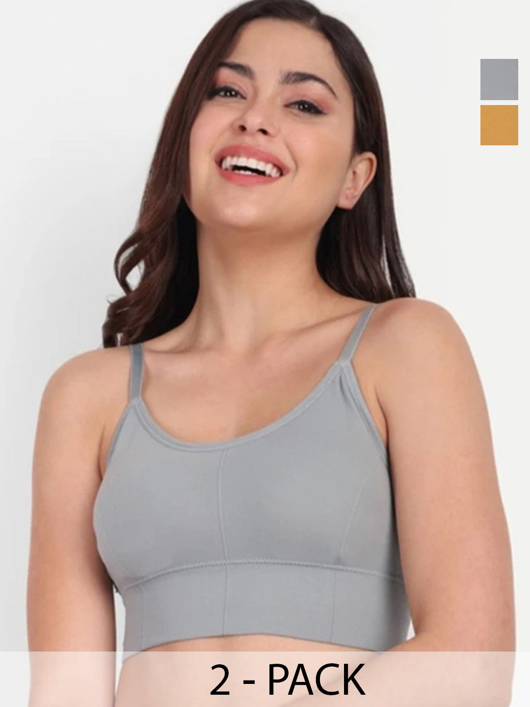 A K FASHION8855 Pack of 2 Solid Seamless Padded Non-Wired Everyday Crop Top Bra