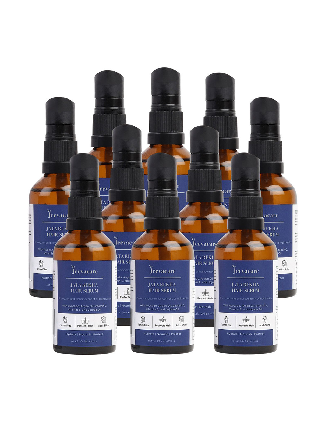 Jeevacare Set Of 10 Jata Rekha Hair Serum With Jojoba Oil For Nourishment - 50 ml Each
