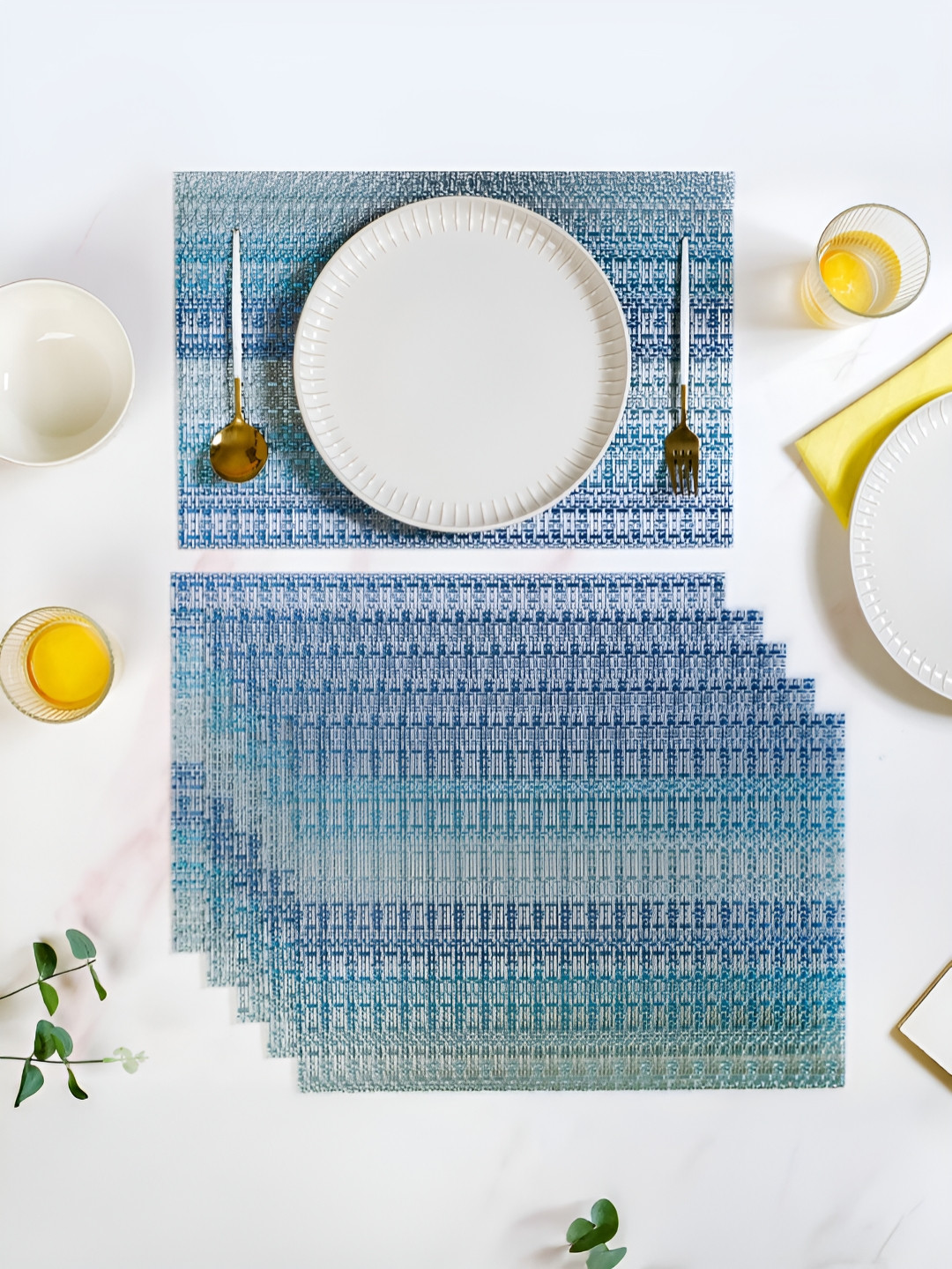 Nestasia Ocean Blue & Grey 6 Pieces Textured Anti-Slip Table Placemats