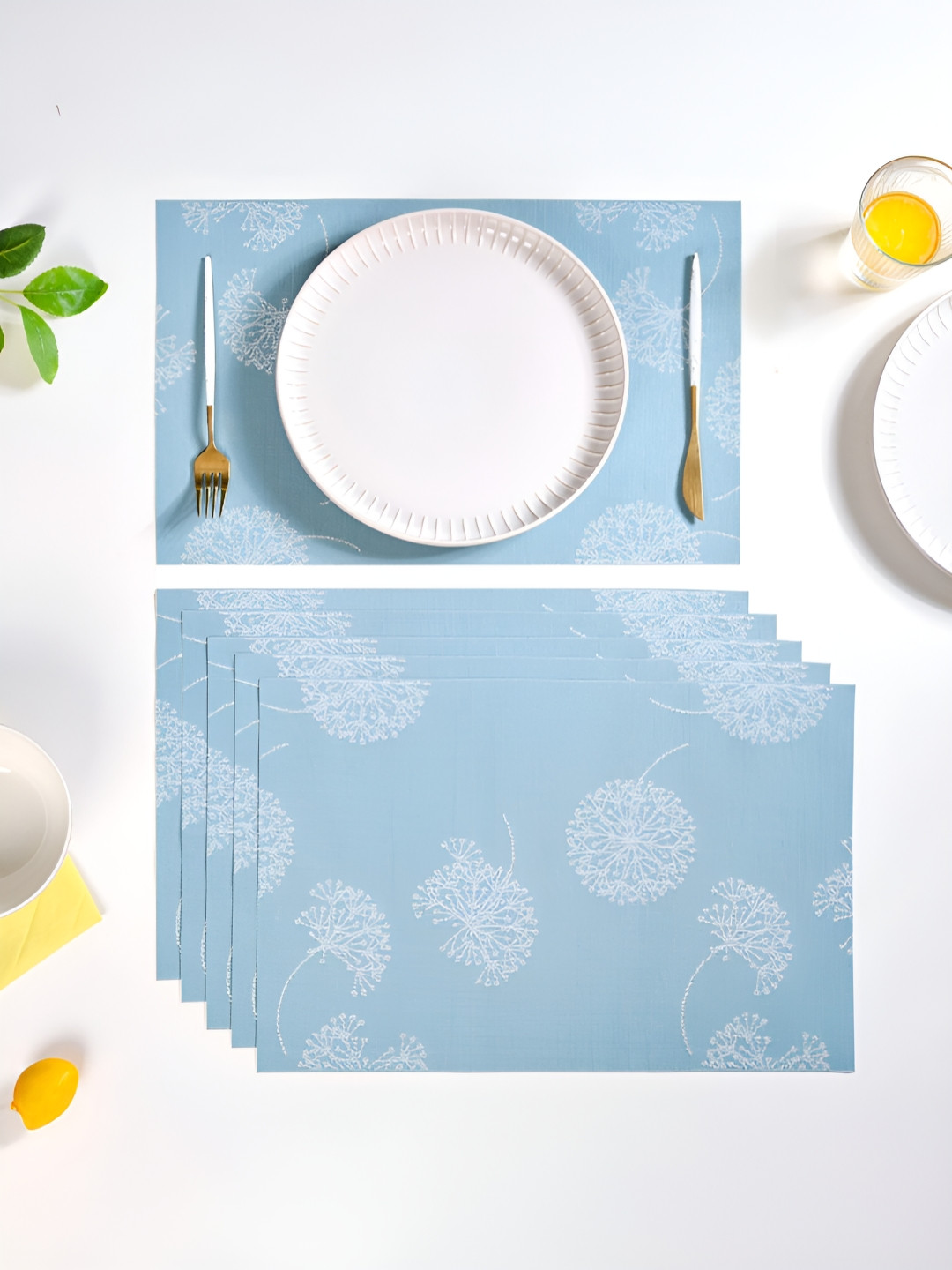 Nestasia Blue & White 6 Pieces Dandelion Dream Textured Anti-Slip Table Placemats