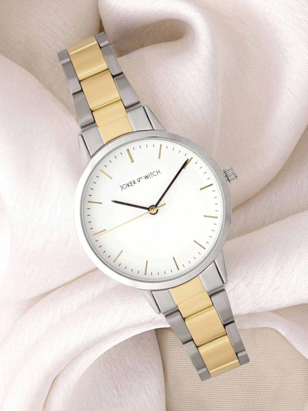 JOKER & WITCH Women White Dial & Gold Toned Stainless Steel Straps Analogue Watch AMWW506