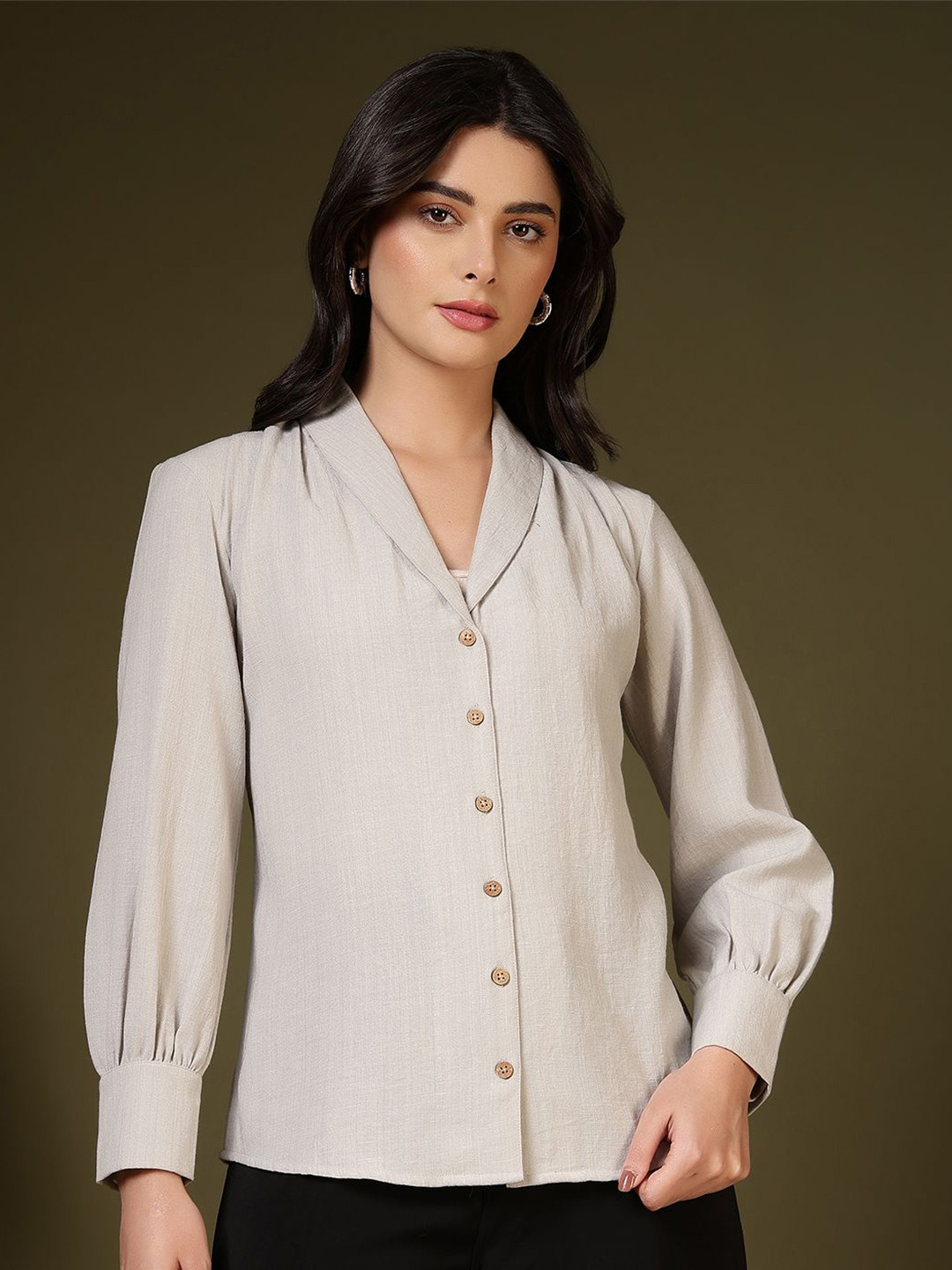 FITHUB Lapel Collar Long Sleeves Cotton Shirt