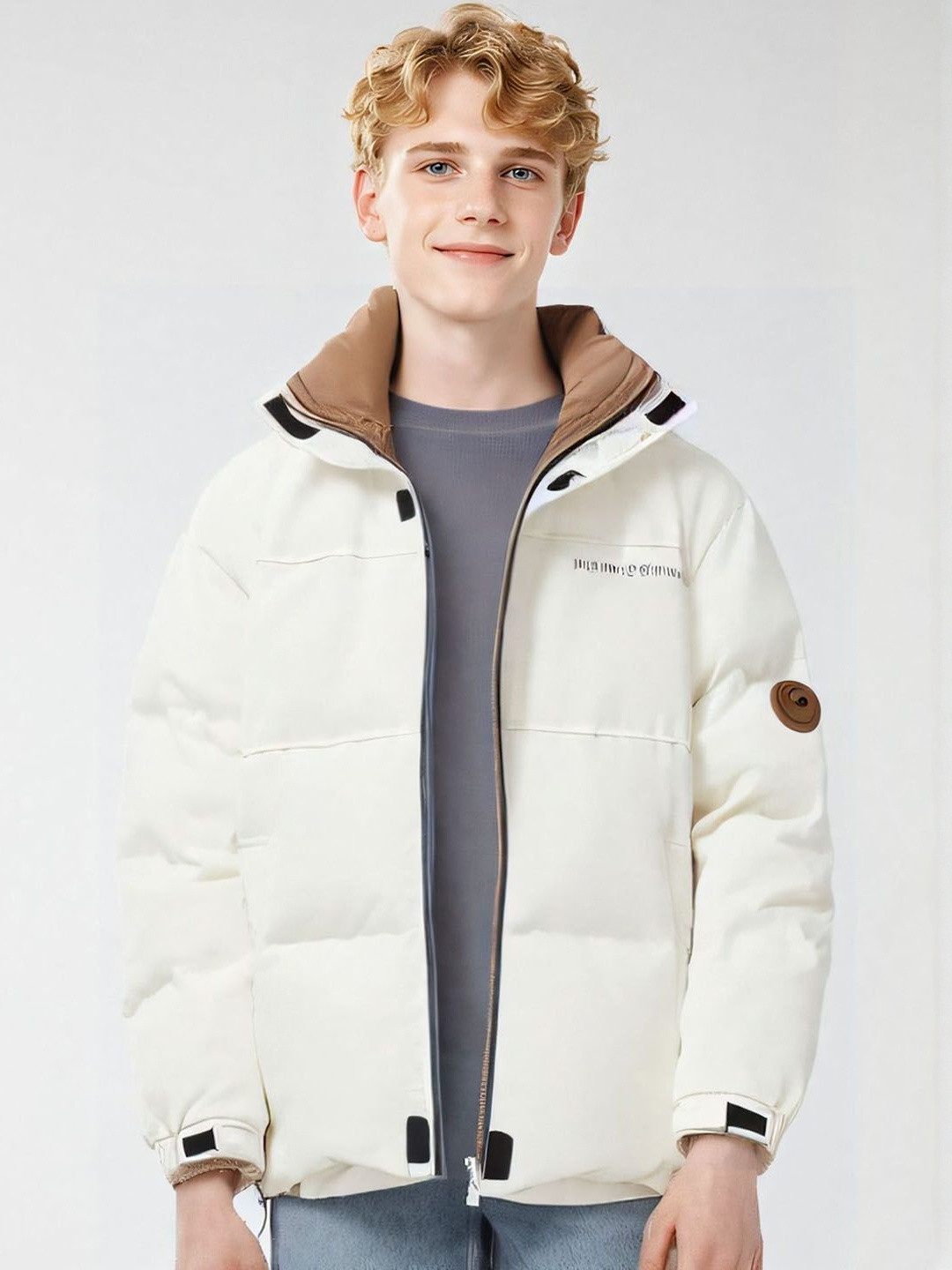 Solid Mandarin Collar Long Sleeves Puffer Jacket