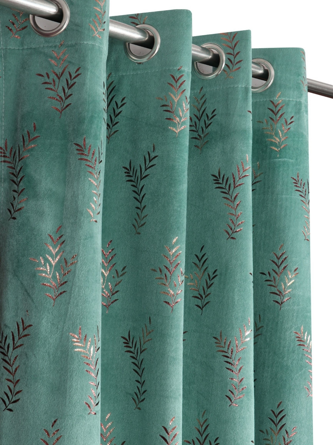 GEET CREATIONS Blue & Gold-Toned Floral Printed Velvet Room Darkening Door Curtain
