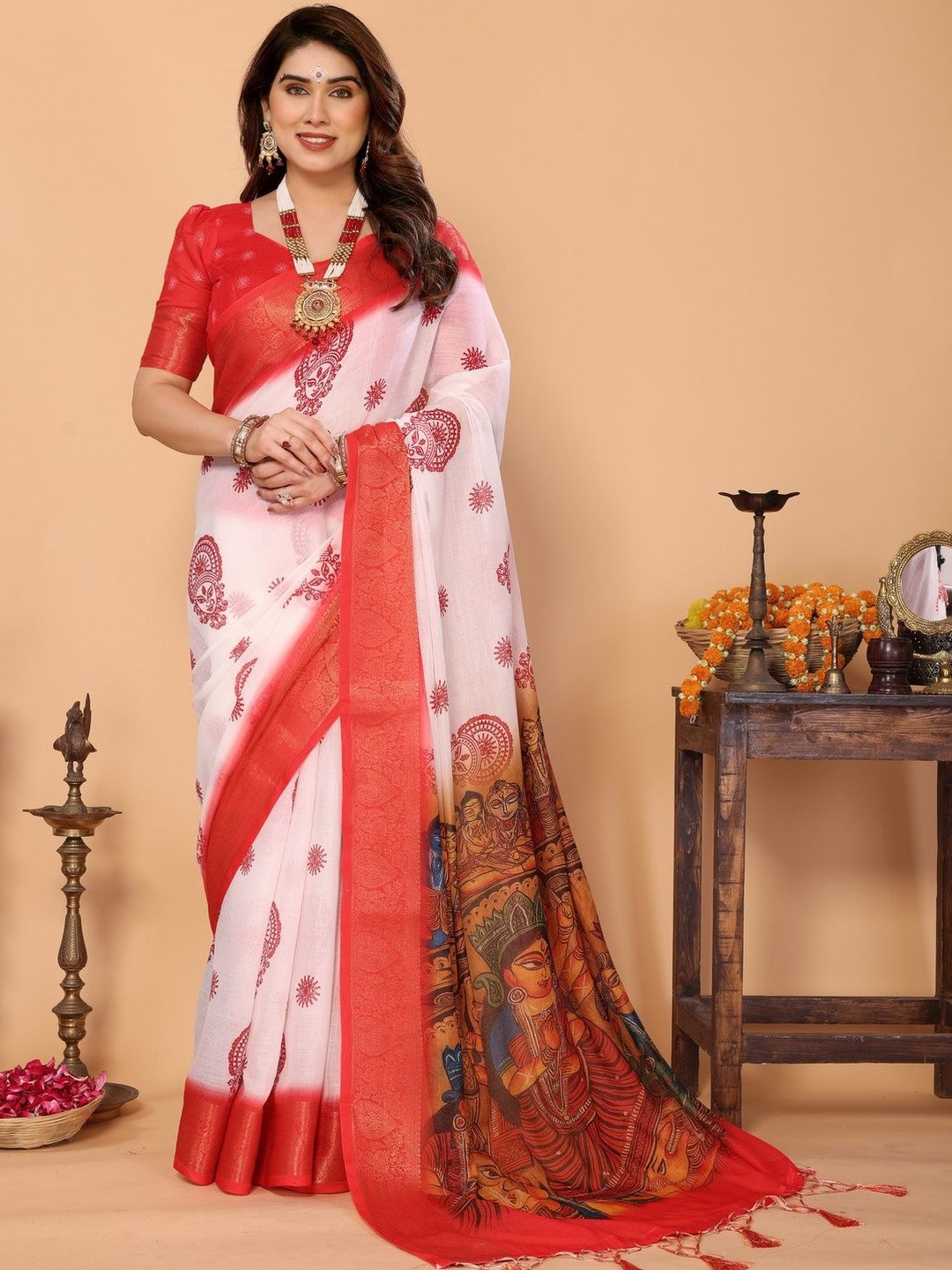 MAHARANI COUTURE Women Kalamkari Handloom Banarasi Saree