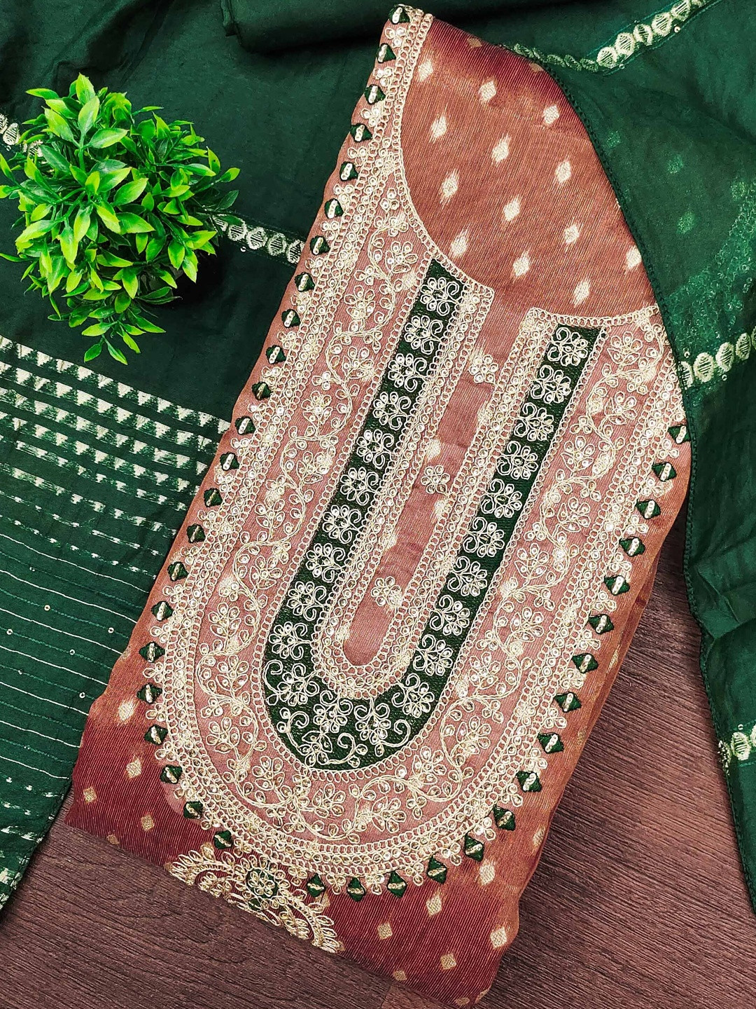 KALINI Geometric Woven Design Thread Work Simmer Jacquard Unstitched Dress Material