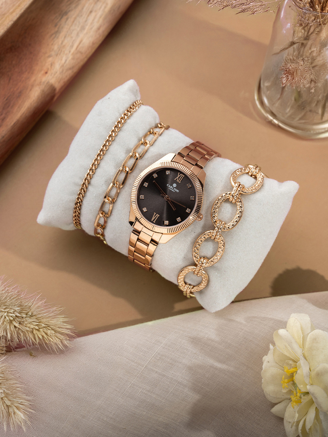 Carlton London Women Set Of 4 Watch Gift Set With Bracelet CLPLG075-Multi