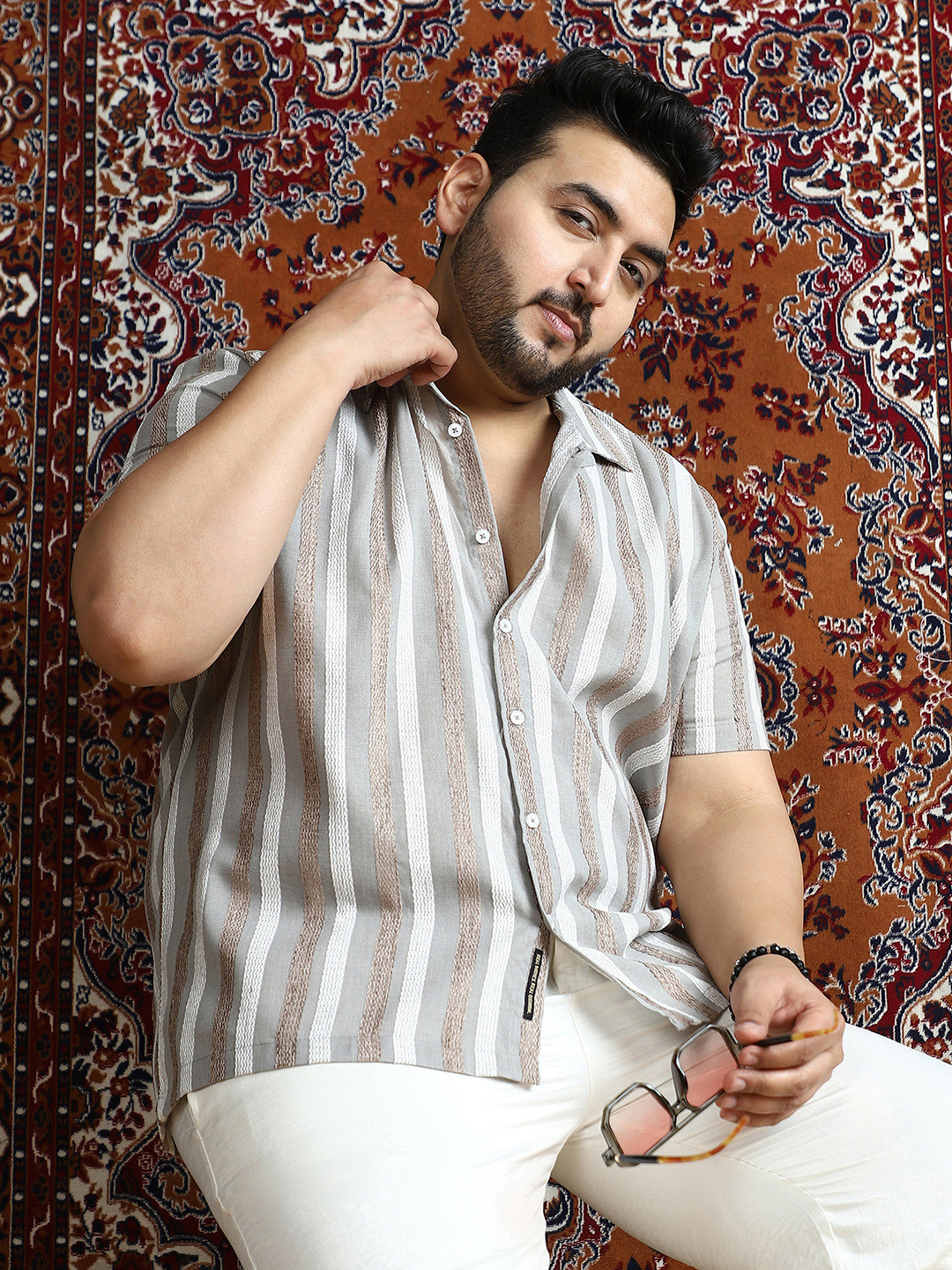 Instafab Plus Size Candy Stripes Striped Comfort Cotton Casual Shirt