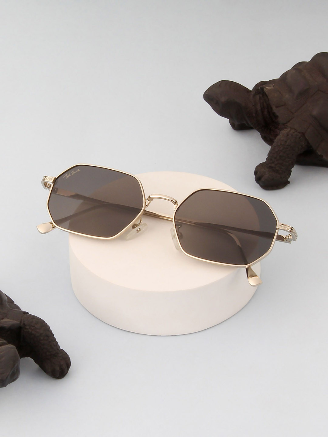 Ted Smith Unisex  Heptagon Silver Black Sunglasses With UV Protected Lenses