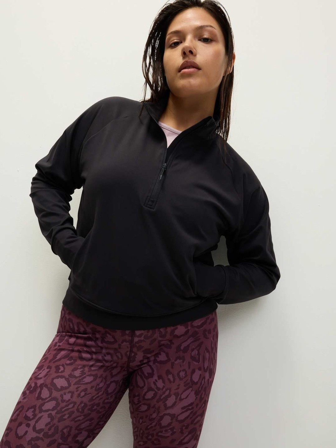 Marks & Spencer Women High Neck Half Zip Regular Yoga Top