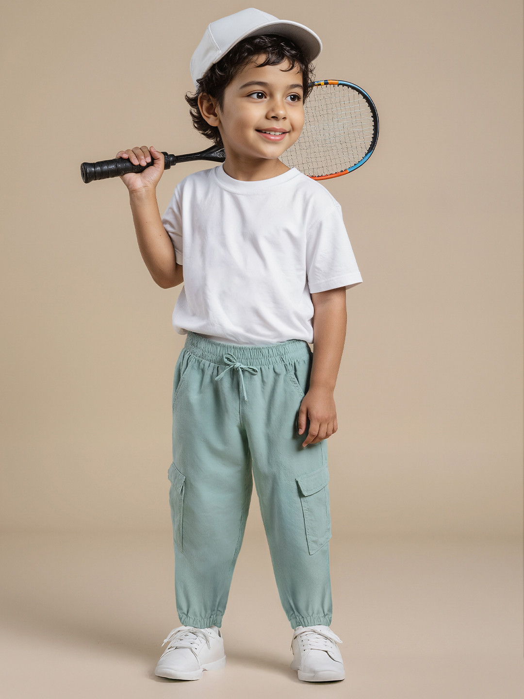 The Souled Store Boys Regular Fit Solid Green Cargo Joggers