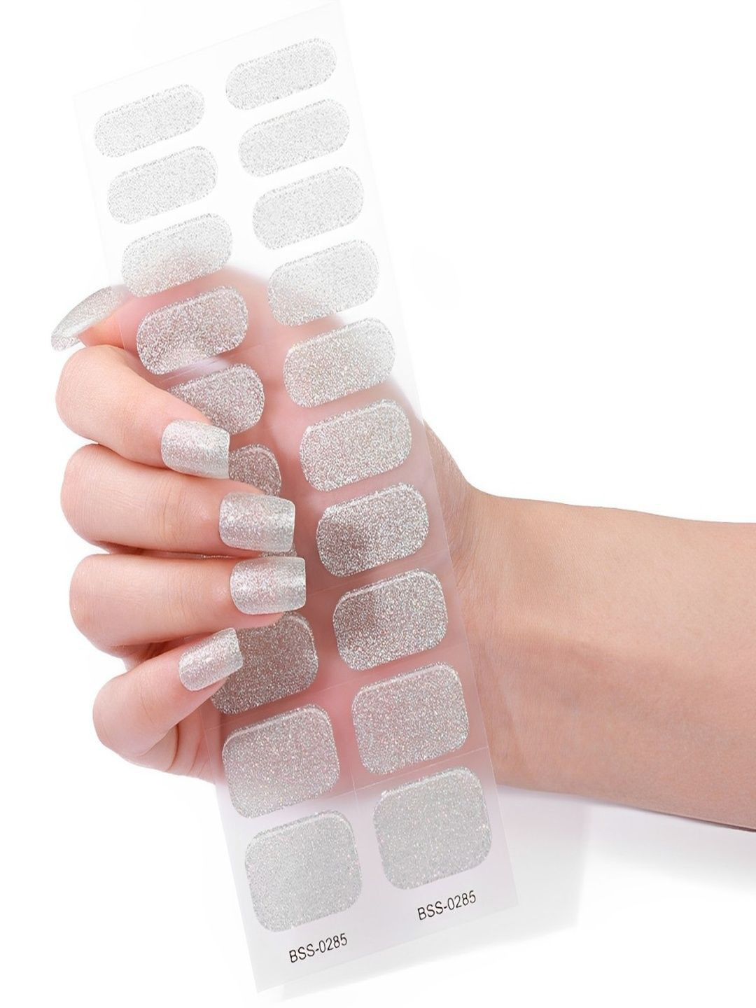 TLISMI Set Of 20 Self Adhesive Semi Cured Nail Gel Strips - Silver Glitter