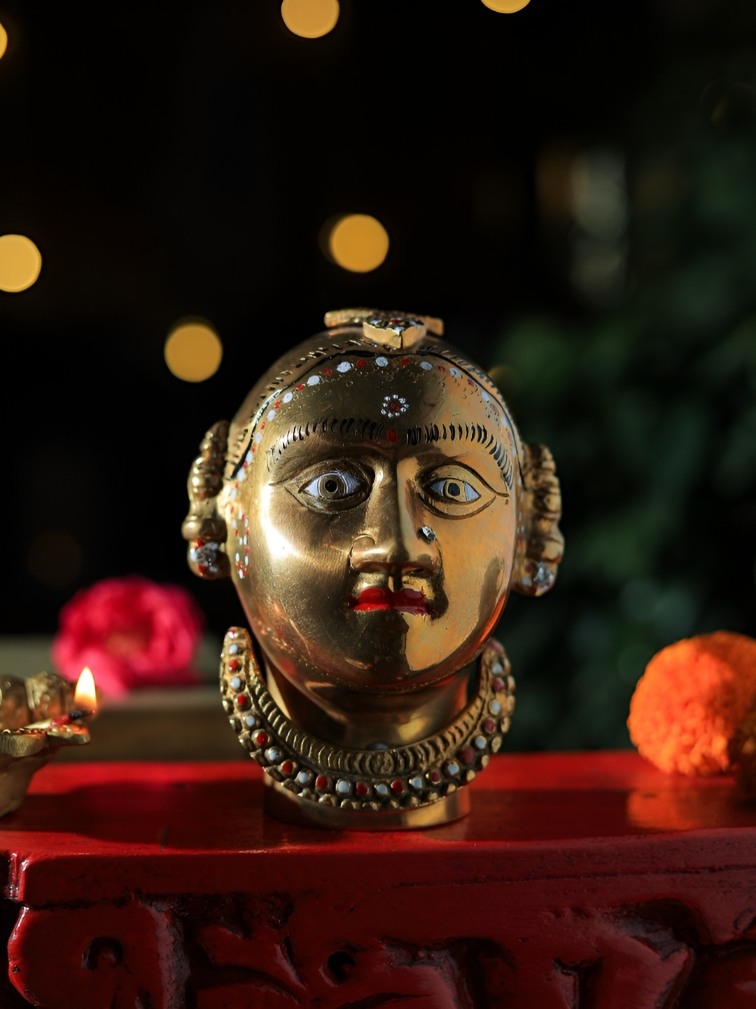 Revive Home Yellow Textured Maa Amba Face Showpieces