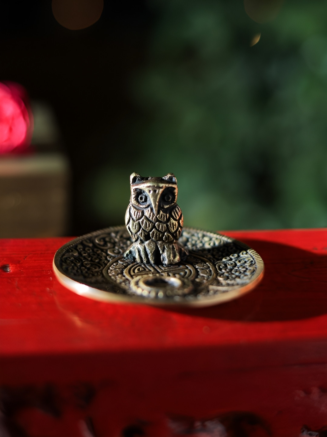 Revive Home Gold Toned & Black Divine Owl Incense Holder